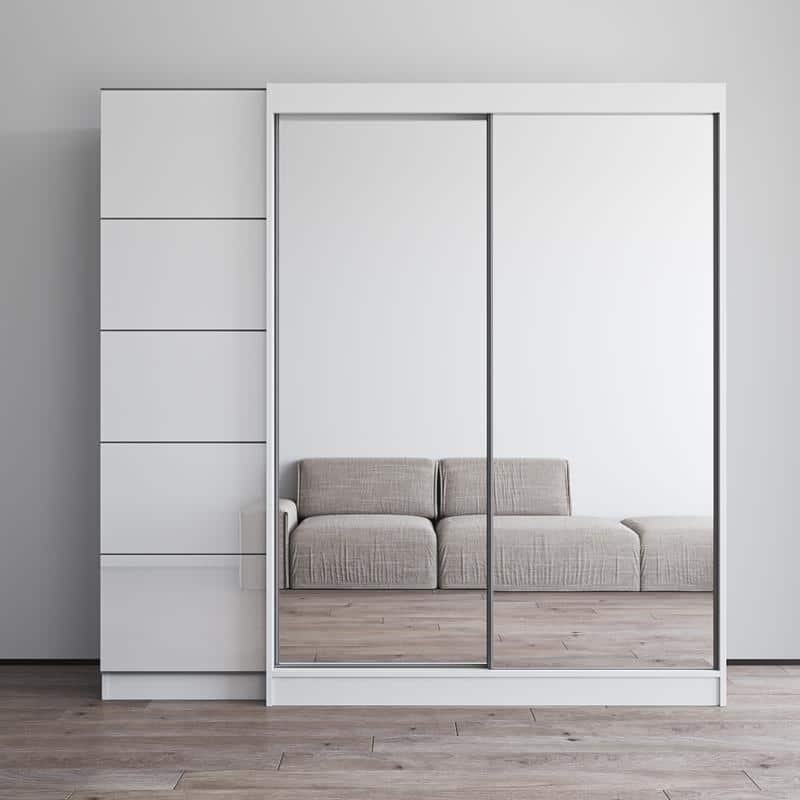 Aria 2D-EX Wardrobe with 2 Mirrors - White