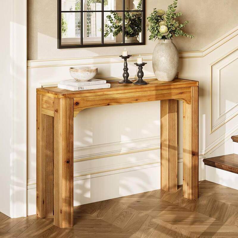 41.3-Inch Solid Wood Console Table, Sofa Table Behind Couch with Exquisite Parquet Top for Entryway, Living Room, Foyer, Hallway