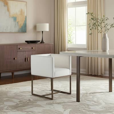 Stylish Off White Upholstered Dining Chair with Brass Leg Support - 22” x 24.80” x 29.10”