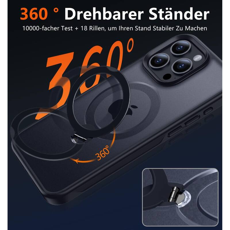 iPhone 14 Pro 360 Adjustable Stand with Camera Protection Compatible with Mag Safe,Translucent Case Ring Magnetic Invisible Case
