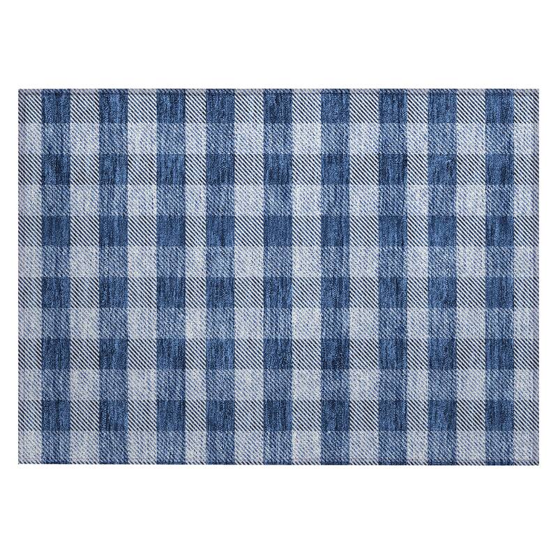 Machine Washable Indoor/ Outdoor Chantille Plaid Stripe Rug
