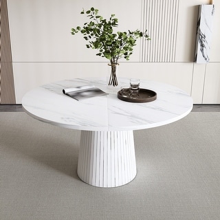 47 Inch Round MDF Dining Table for 4 - Modern Farmhouse Kitchen Table ...