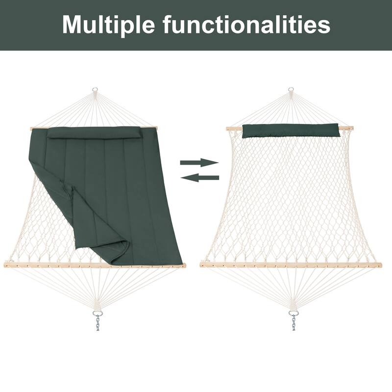 Durable 2 Person Rope Hammock with Polyester Quilted Pad and Pillow - 76*52