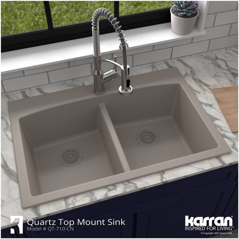 Karran USA QT-710-PK1 Quartz QT 33" Drop In Double Basin Quartz