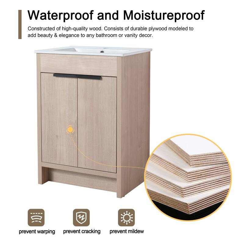 Malwee 24"/30"/36" FreeStanding Bathroom Vanity, Floor Stand Bathroom Vanity with Sink,Soft Close Door and Adjustable shelf