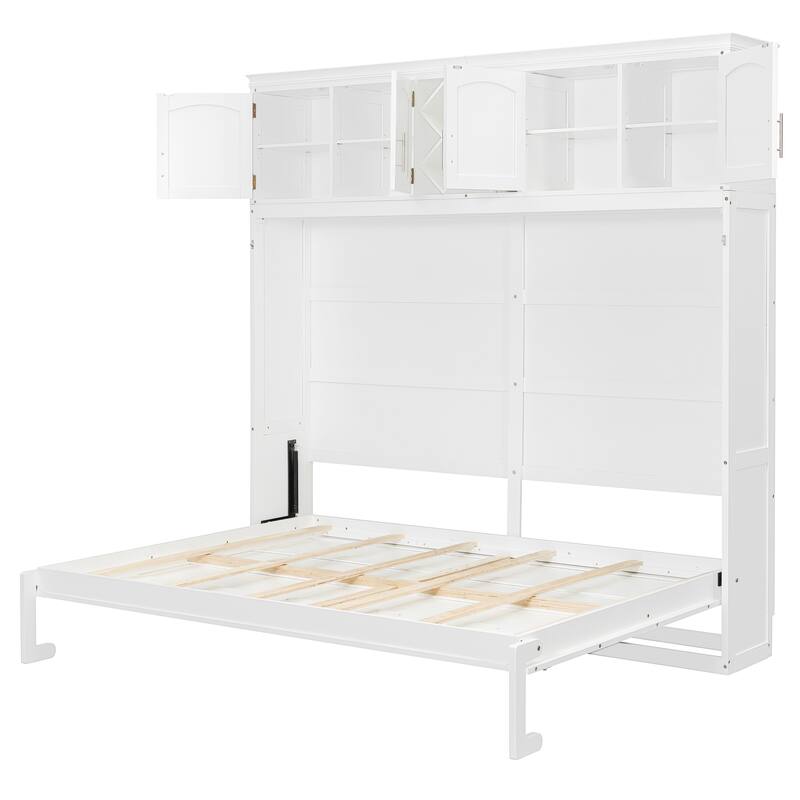 Roomfitters Queen Murphy Wall Bed with Top Cabinets and Wine Rack Storage Plywood