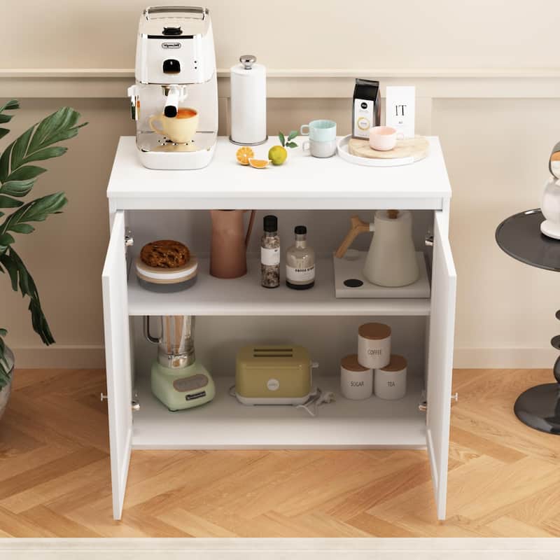 Anmytek White Storage Cabinet Double Door,Coffee Bar Cabinet with Adjustable Shelves