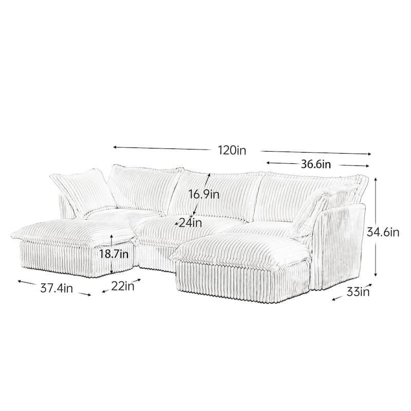 Modern Modular Deep Seat Sofa with Removable Corduroy Covers and Plush Cushions for Living Room and Guest Room