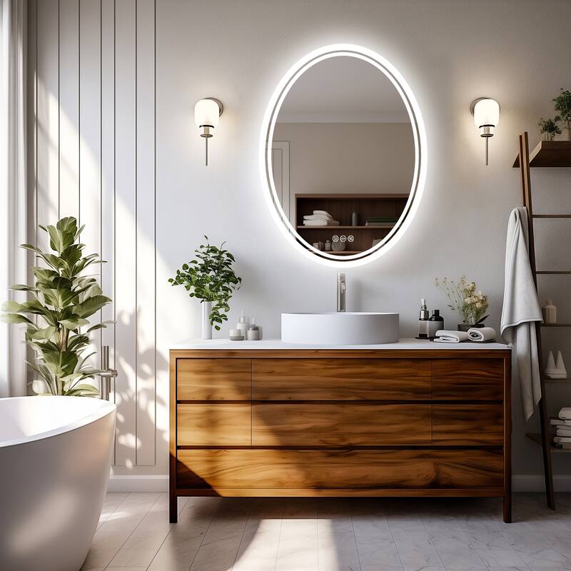 Backlit LED Bathroom Wall Mirror with Dimmable 3 Colors Anti-Fog