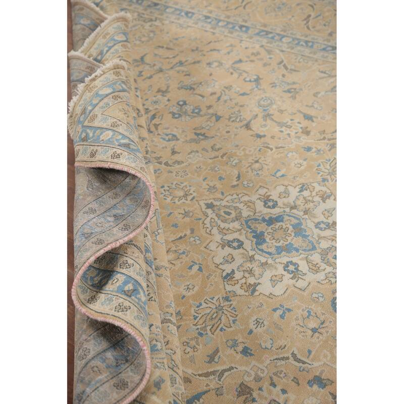 Hand Knotted Oriental 100% Wool Carpet Traditional Floral Peach Mashad Area Rug - 13' 1'' X 9' 11''