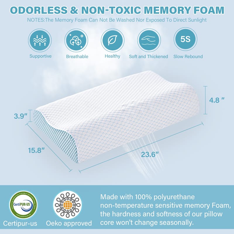 Cooling Memory Foam Wave Pillows, Ergonomic Cervical Contour Pillow - Ice Blue - Ice Blue