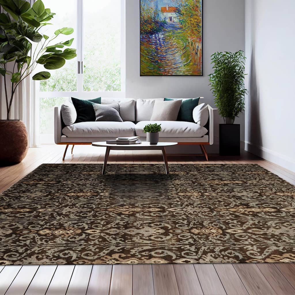 Hand Knotted Brown,Slate Tibetan Wool Transitional Oriental Area Rug - 7' 11'' x 10' 4''
