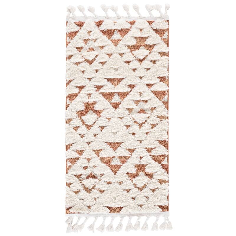 SAFAVIEH Moroccan Tassel Shag Delores 2-inch Thick Rug - 2'3" x 4' - Ivory/Brick Rust