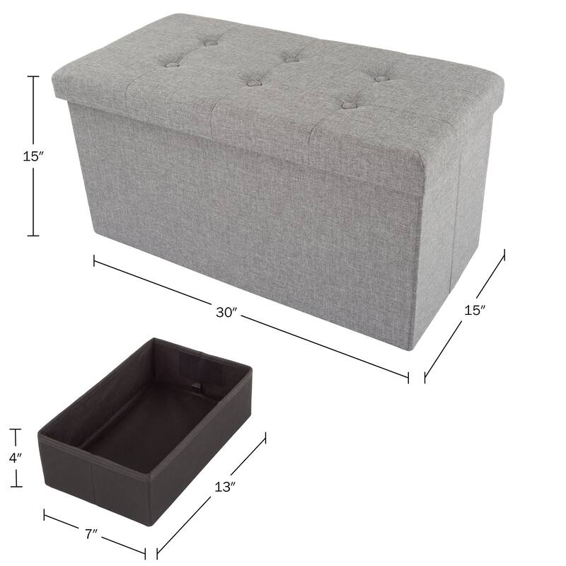 Lavish Home 30-Inch Foldable Storage Tufted Ottoman with Removable Lid