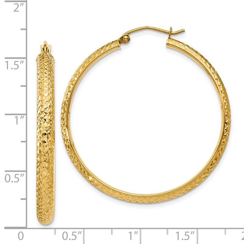 Curata 14k Yellow Gold Hinged Post Sparkle Cut Hollow Hoop Earrings - 38mm