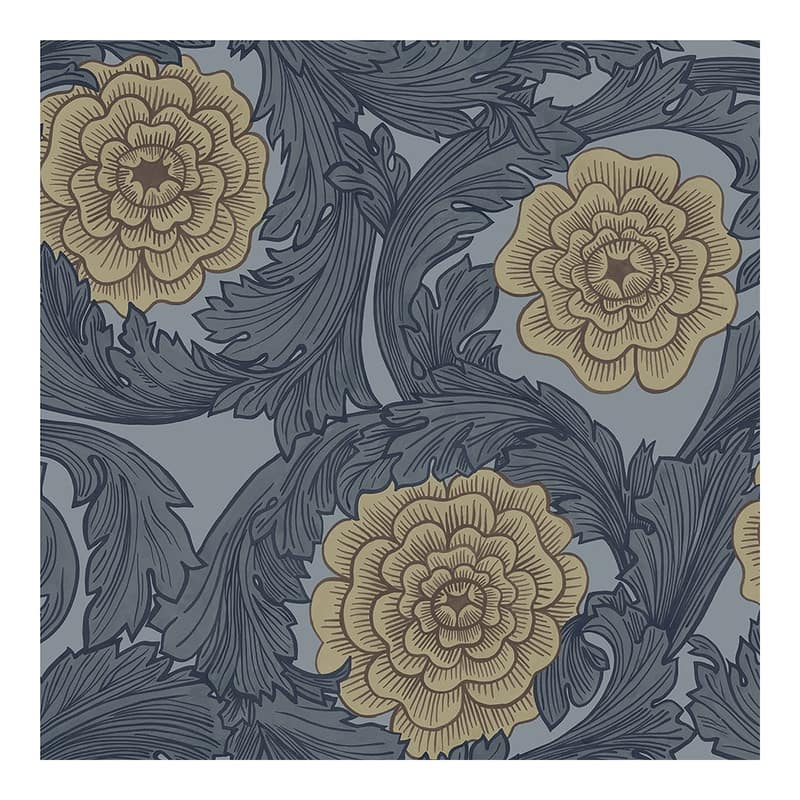 Midbec Rosa Blue Ornamental Florals Wallpaper - 20.5 x 396 x 0.025