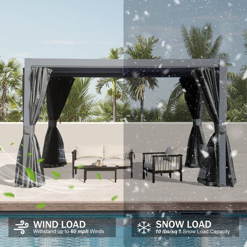 Domi Louvered Pergola 10' x 10', Aluminum Outdoor Pergola with Adjustable Louvers, Full Aluminum Frame, Built-in Gutter System