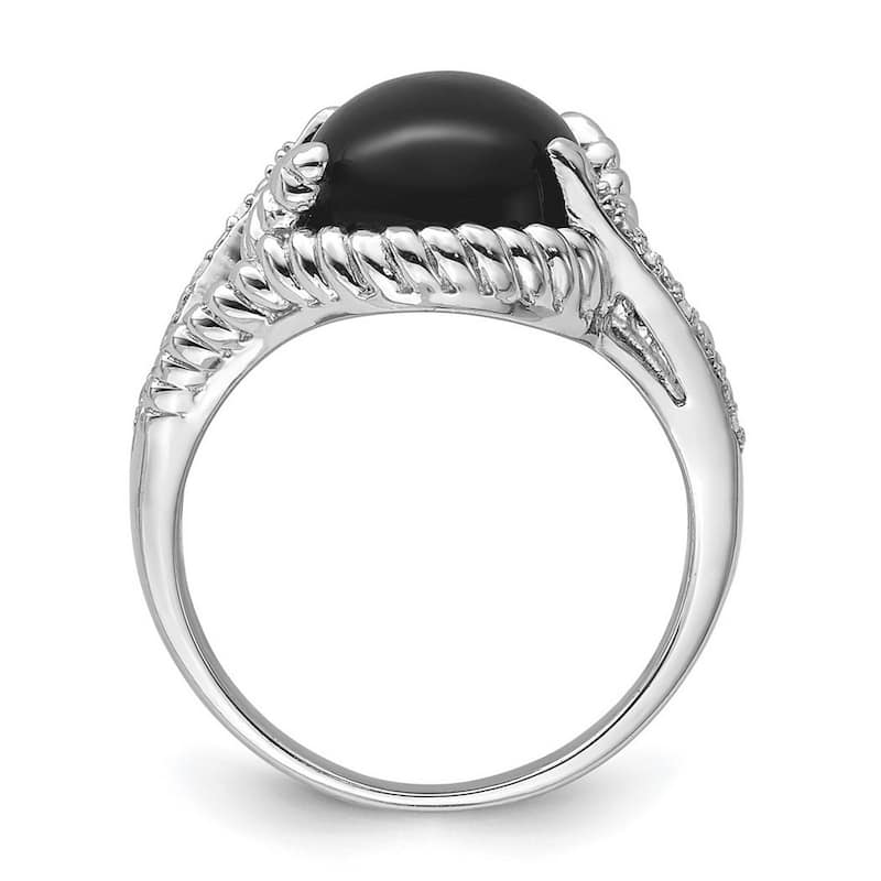 Curata 925 Sterling Silver Polished Simulated Onyx and Diamond Ring