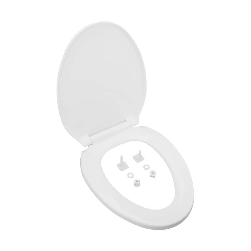 White Toilet Seat Elongated Slow Close Toilet Seat with Non Slip Seat Bumpers and Adjustable Hinge (Set of 3) Renovators Supply