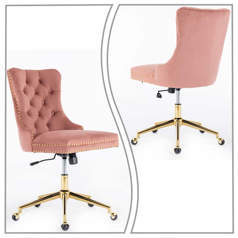 Elegant Luxurious Velvet Upholstered Office Chair with Wooden Frame and Gold Metal Base