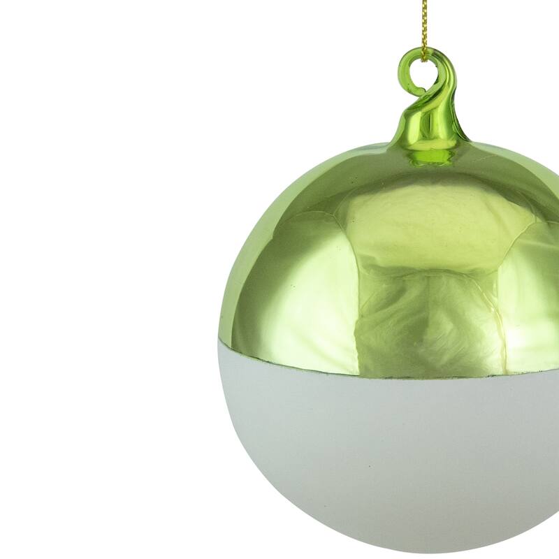 3.5" Shiny Lime Green and Matte White Glass Christmas Ornament