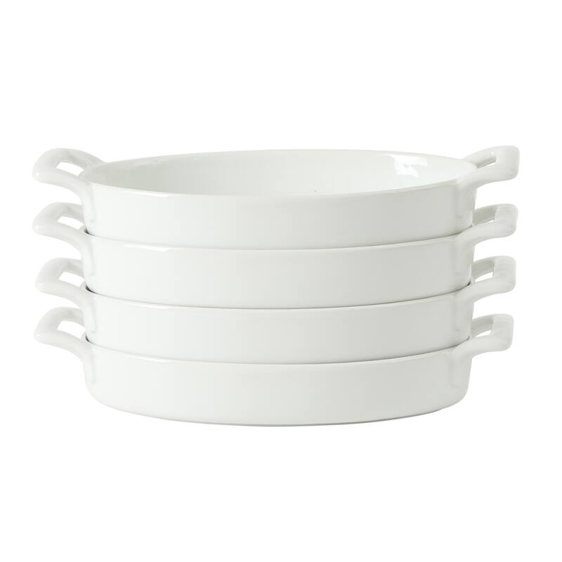 Gibson Home Gracious Dining Oval Au Gratin Baking Dishes, 4-Piece Set - 9oz or 15oz Oven Safe Ceramic with Handles - white - 15oz