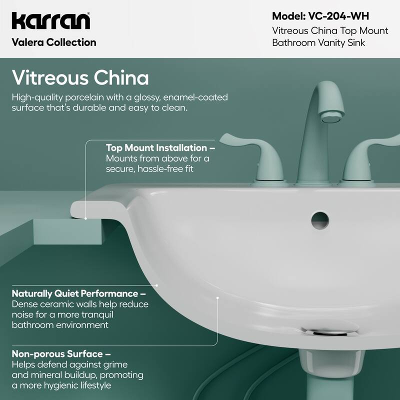 Karran Valera 21" Rectangular Top Mount Vitreous China Bathroom Sink in White