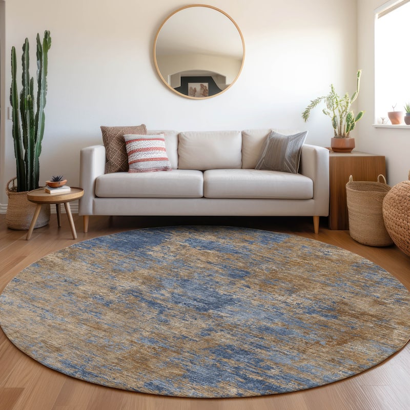 Machine Washable Indoor/ Outdoor Abstract Ombre Chantille Rug - Navy - 8' x 8'