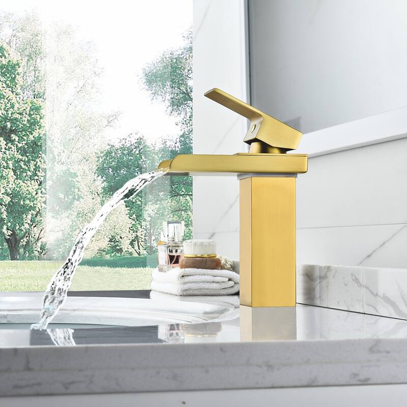 Altair Sassor Single Hole Single-Handle Waterfall Bathroom Faucet in Brushed Gold - Brushed Gold