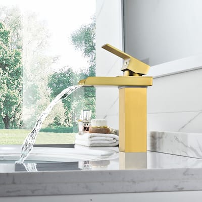 Altair Sassor Single Hole Single-Handle Waterfall Bathroom Faucet in Brushed Gold