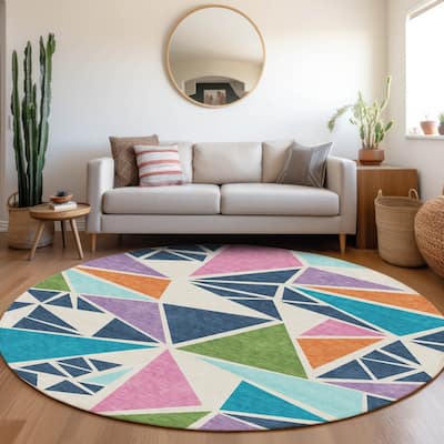 Machine Washable Indoor/ Outdoor Abstract Mosaic Chantille Rug