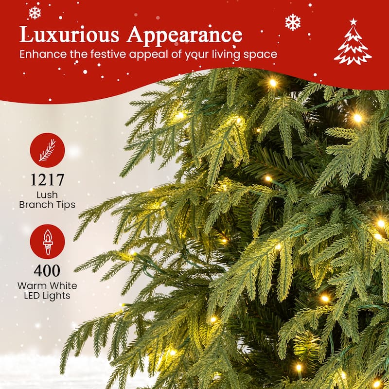 Gymax 7 FT Outdoor Artificial Christmas Tree w/ 1217 Branch Tips 400