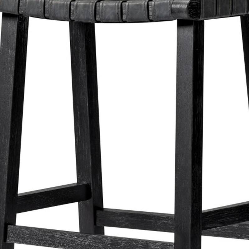 HomeRoots 30" Charcoal and Black Faux Leather and Solid Wood Backless Bar Height Bar Chair