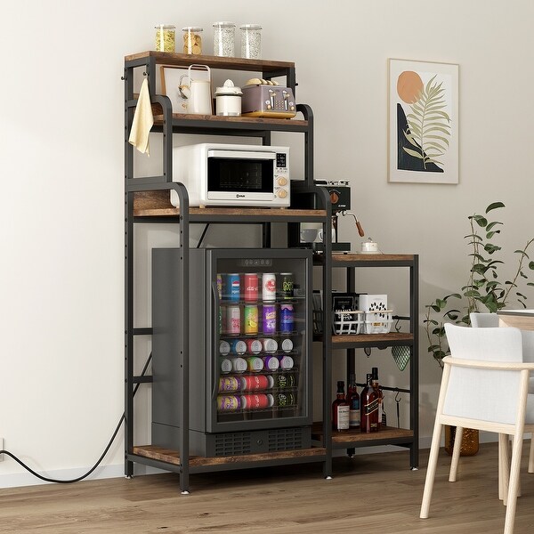 Multifunctional 7-Tier Mini Fridge & Microwave Stand with 2 AC/2