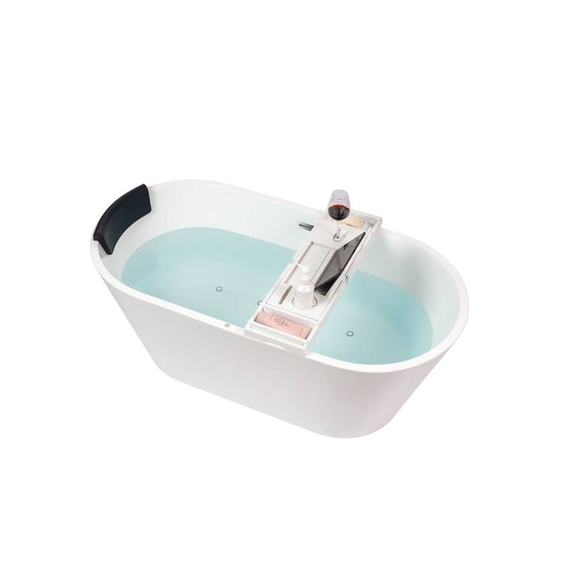 Vanity Art 54" Non-Slip Acrylic Freestanding Soaking Bathtub with Slotted Overflow & Pop-up Drain
