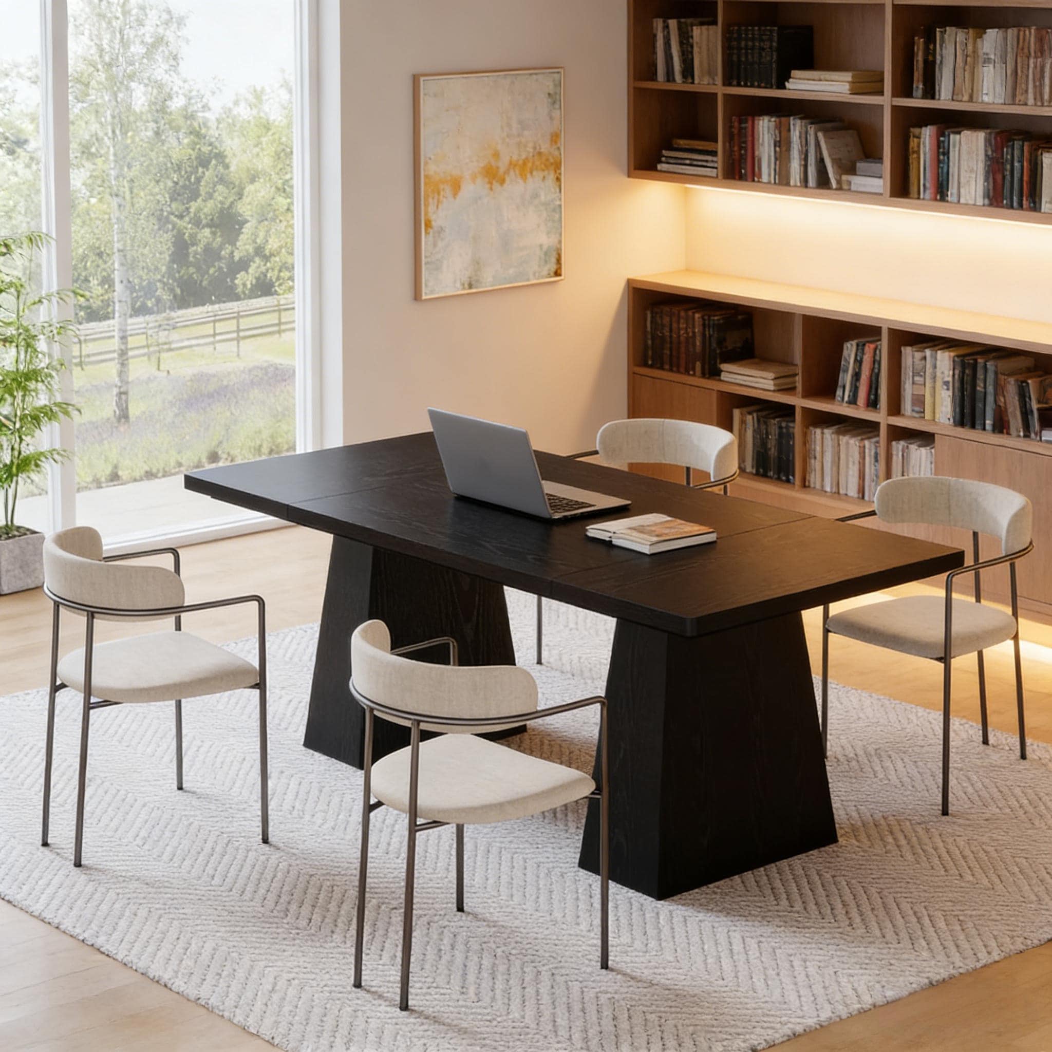 Dining Table for 6, Kitchen Table with Thick Tabletop, Wood Home Office Table Meeting Table Computer Table
