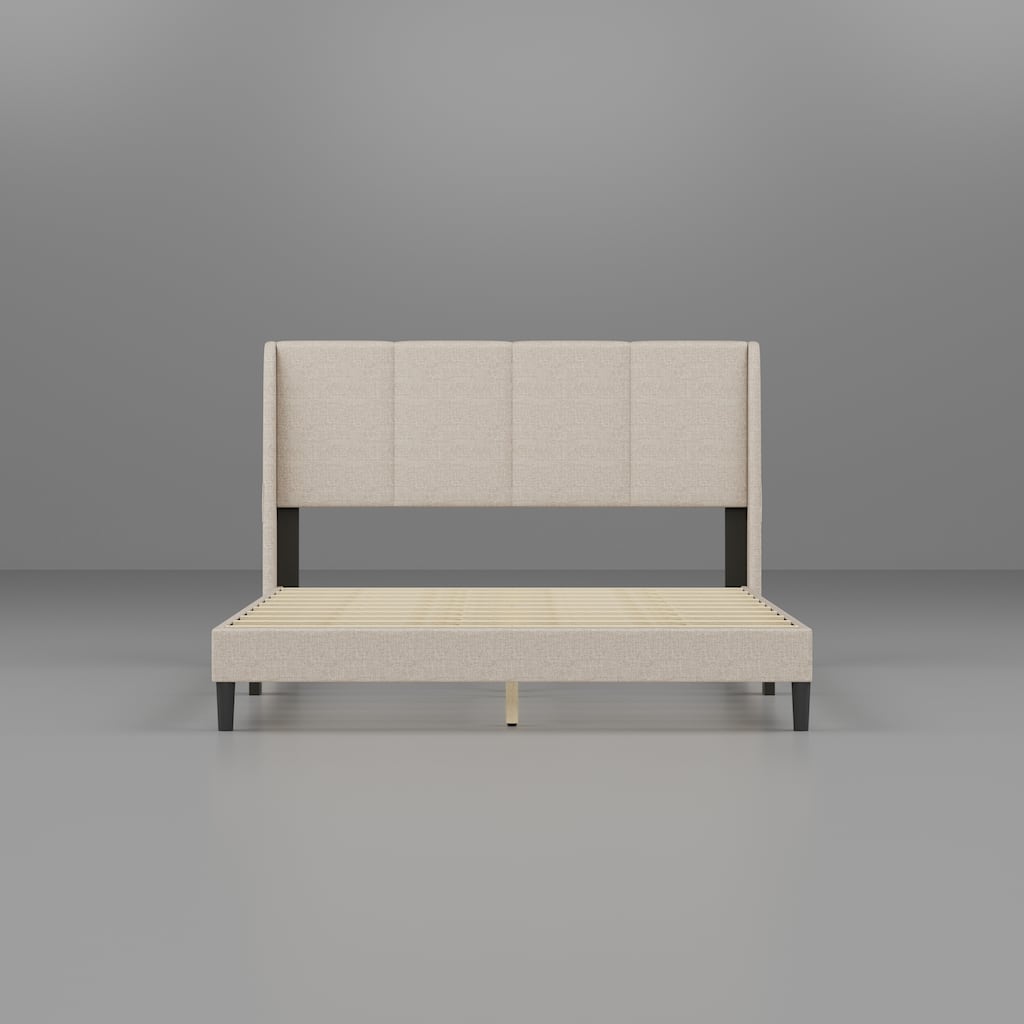 Cozy Beige Bedroom Upholstered Bed Frame,Stable Structure & Easy Maintenance,Durable Fabric,TB117 Verified