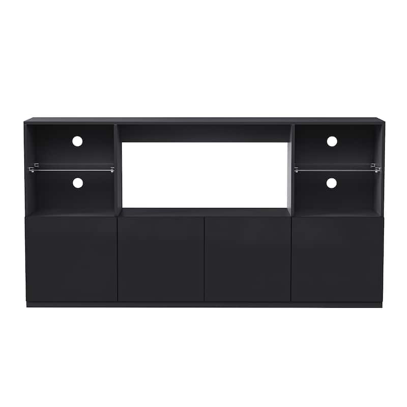 Black 67" TV Stand with LED, Large Cabinet & Tempered Glass Shelves for TVs Up to 75"