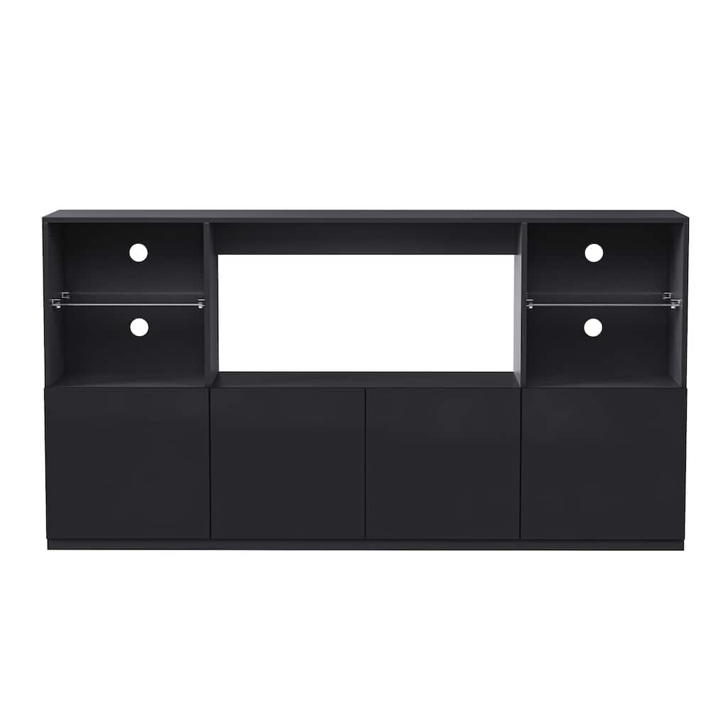 High Gloss TV Stand with LED Lights, for TVs Up to 75", Black - 67" W × 13.77" D × 35.4" H