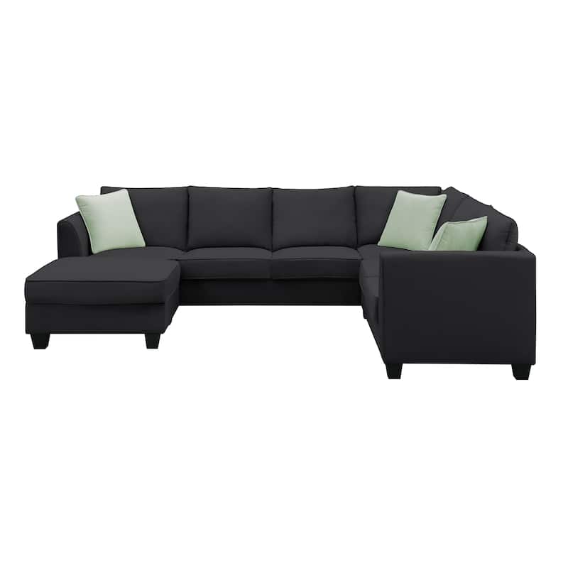 112-inch L-shaped 7-seat Modular Sectional Sofa with Ottoman and Three Pillows - 112"W x 87"D x 33"H
