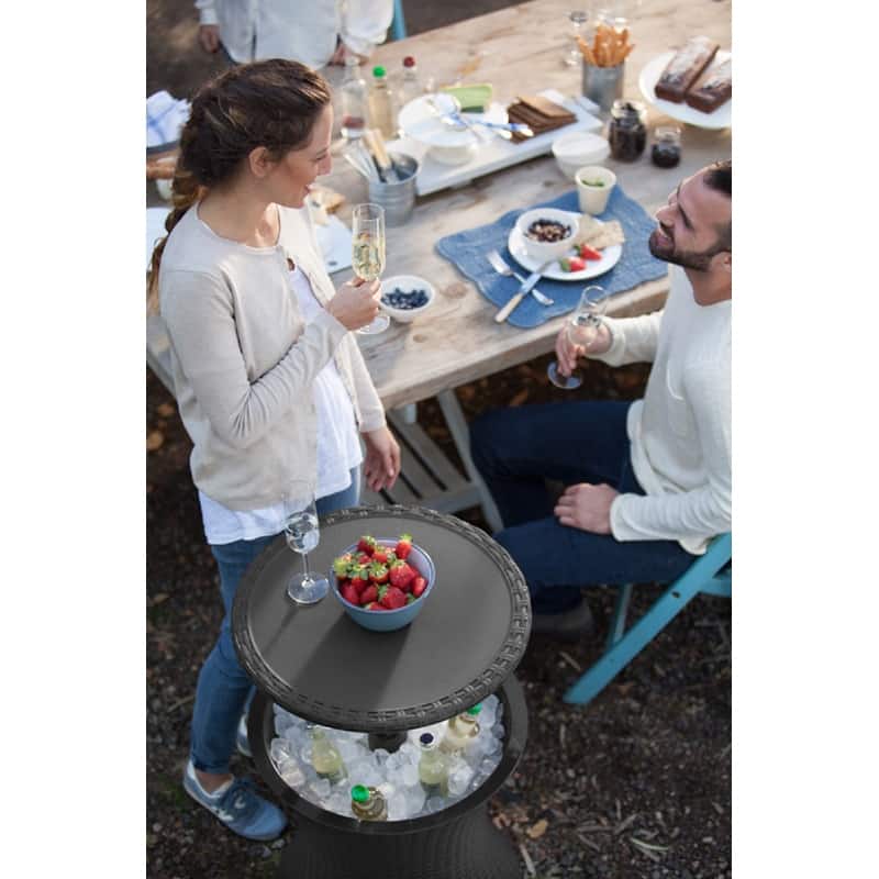 Keter Pacific Cool Bar Outdoor Side Table 7.5 Gallon Cooler Ice Chest Furniture For Patio Lawn and Garden, Dark Grey
