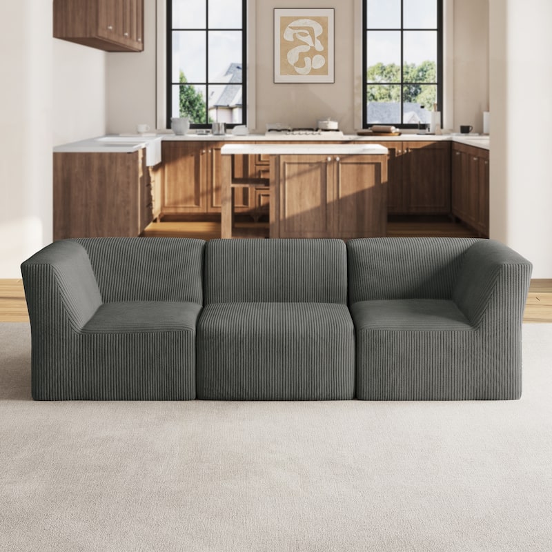 106" W Corduroy Fully Sponge Molded Modular Sectional Sofa - Grey-3 Piece