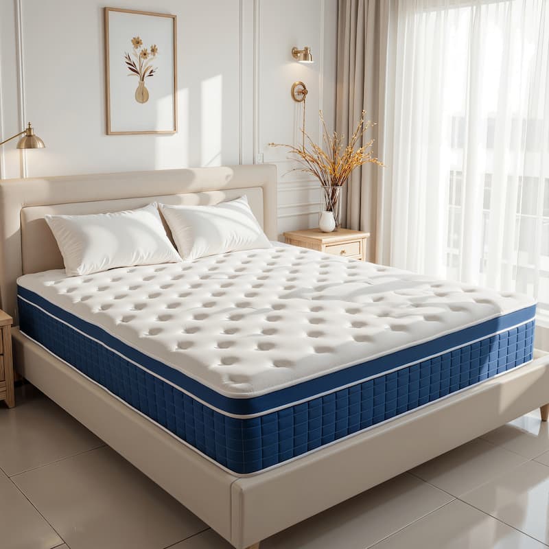 12" Queen Size Hybrid Mattress,Memory Foam,Pocket Springs,Medium Firm - White