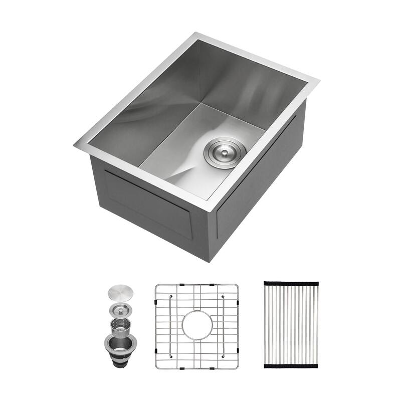 14 Inch Undermount Kitchen Sink 16 Gauge 9 Inch Deep Single Bowl Kitchen Sink Basin - Brushed Nickel