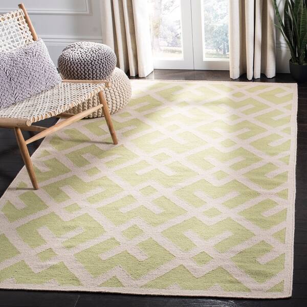 slide 1 of 118, SAFAVIEH Handmade Flatweave Dhurries Michaele Modern Moroccan Wool Rug 3' x 5' - Light Green/Ivory