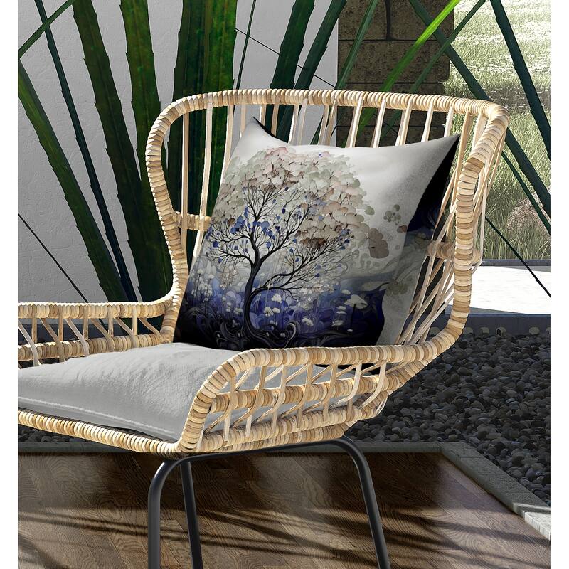 Beautiful Tree of Life Indoor/Outdoor Reversible Throw Pillow Blue and Beige