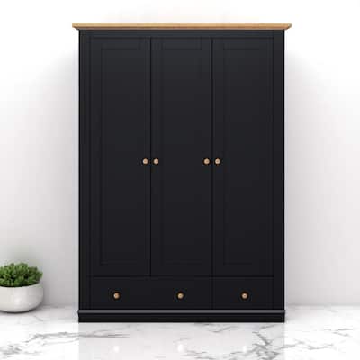 Modern 3-Door Wood Armoire Wardrobe Closet with 2 Drawers, Hanging Rods & Shelf, 70.1" Tall Storage Cabinet