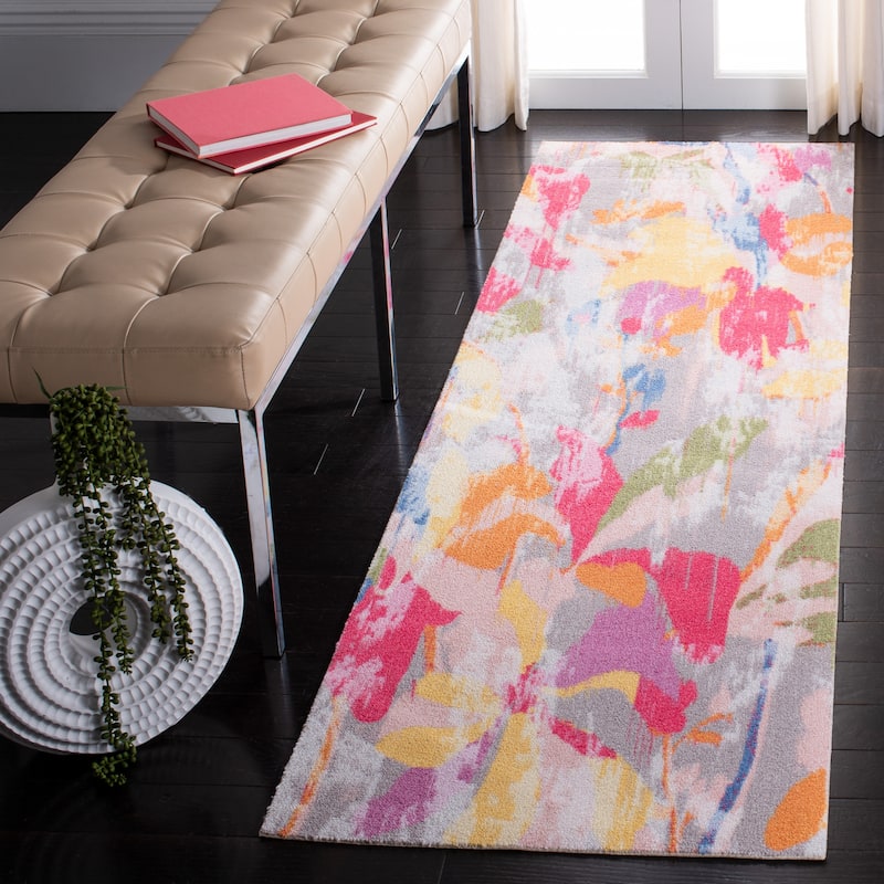 SAFAVIEH Florist Heriberta Abstract Floral Rug - 2'3" x 8' Runner - Pink/Grey