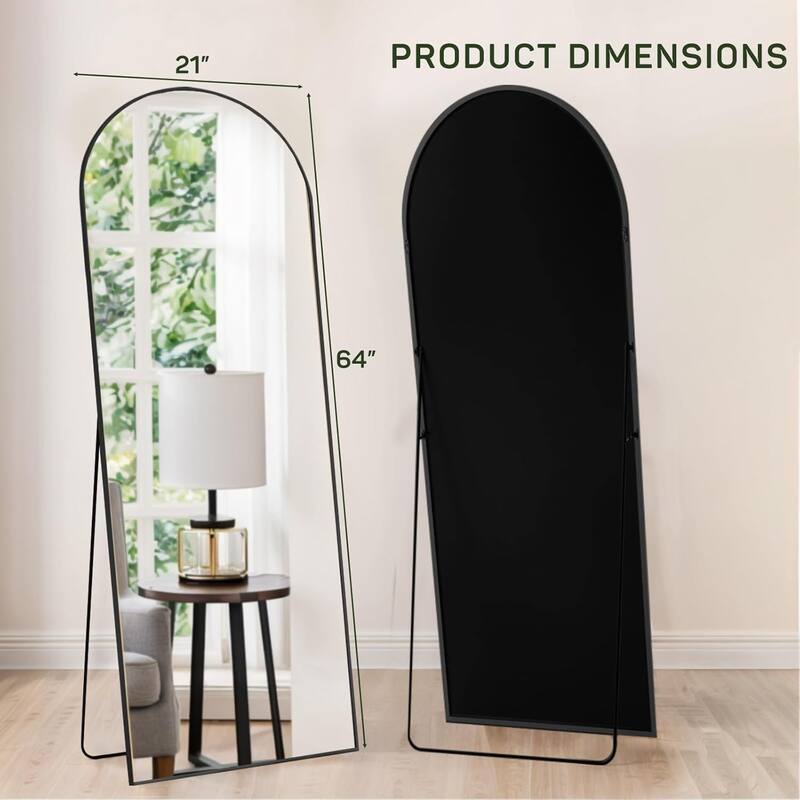 Arched Mirror Full Length, 16"x59" Body Wall Mirrors, Floor Standing,Tall Arch Mirror with Stand Aluminum Alloy Frame
