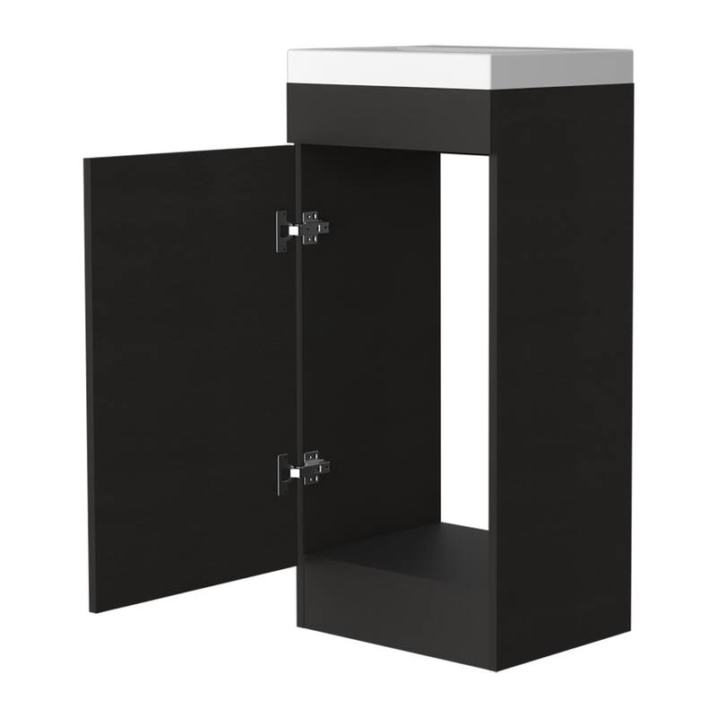 HomeRoots 16" Black Wood Freestanding Single Door Bathroom Vanity With White Sink - 15.70 in. x 32.60 in. x 12.90 in.